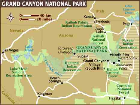 carte du grand canyon national park, arizona