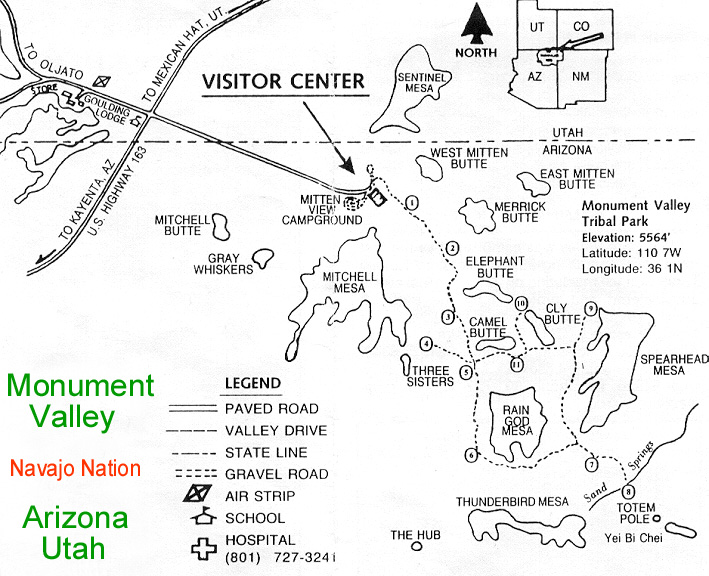 carte du monument valley navajo tribal park, arizona et utah