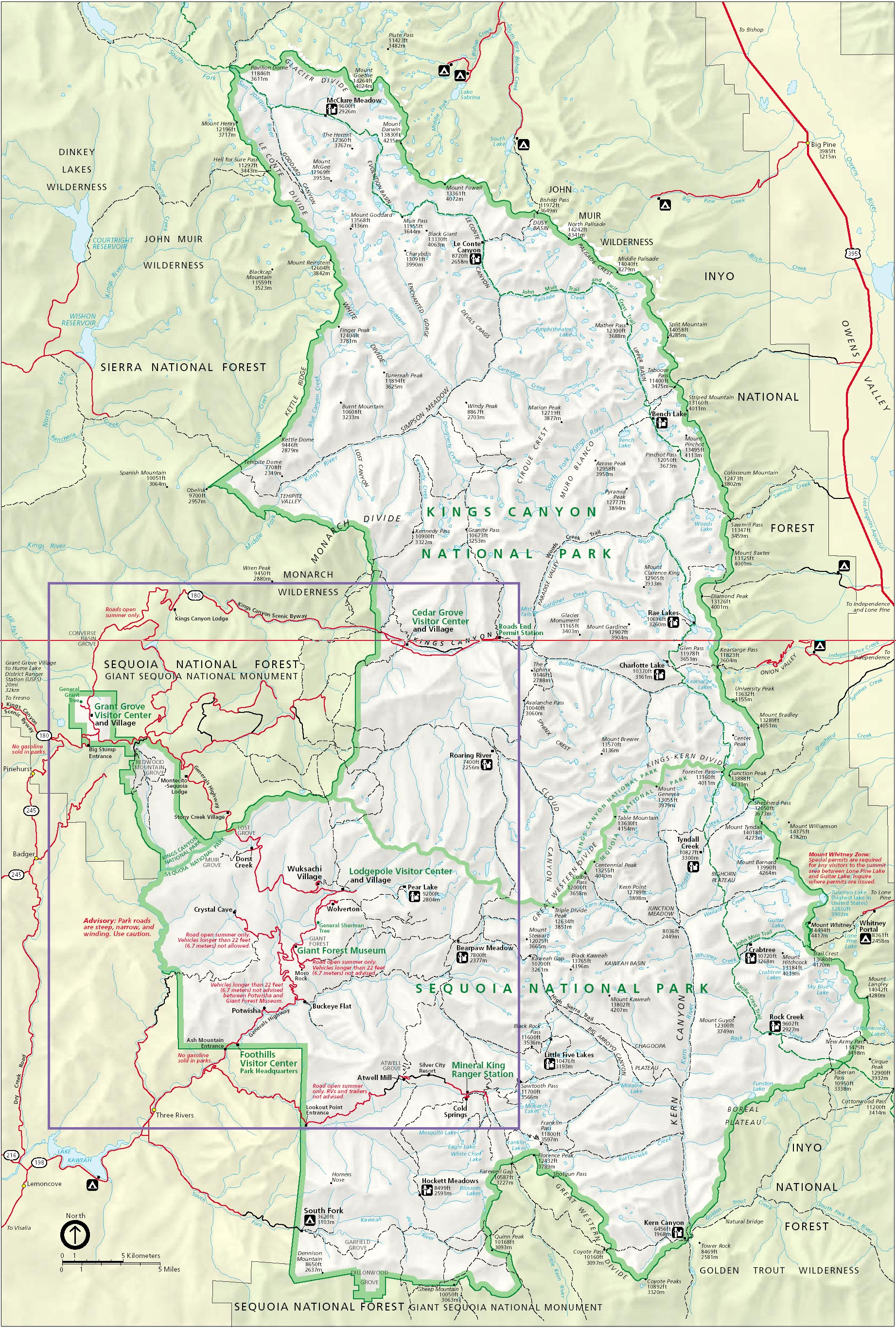 carte du sequoias national park, california